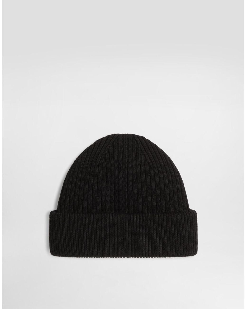 Dolce & Gabbana Black Ribbed Logo Beanie Hat for men