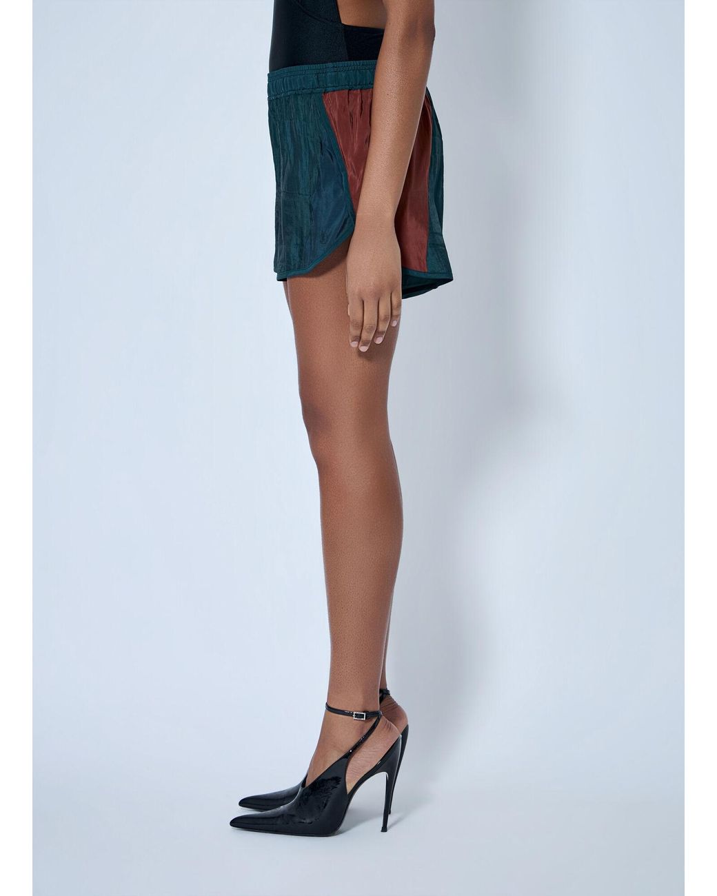 Saint Laurent Green Color-Blocked Curved Hem Shorts