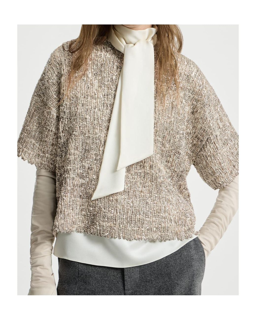 Brunello Cucinelli Gray Dazzling Craquelé Embroidery T-Shirt