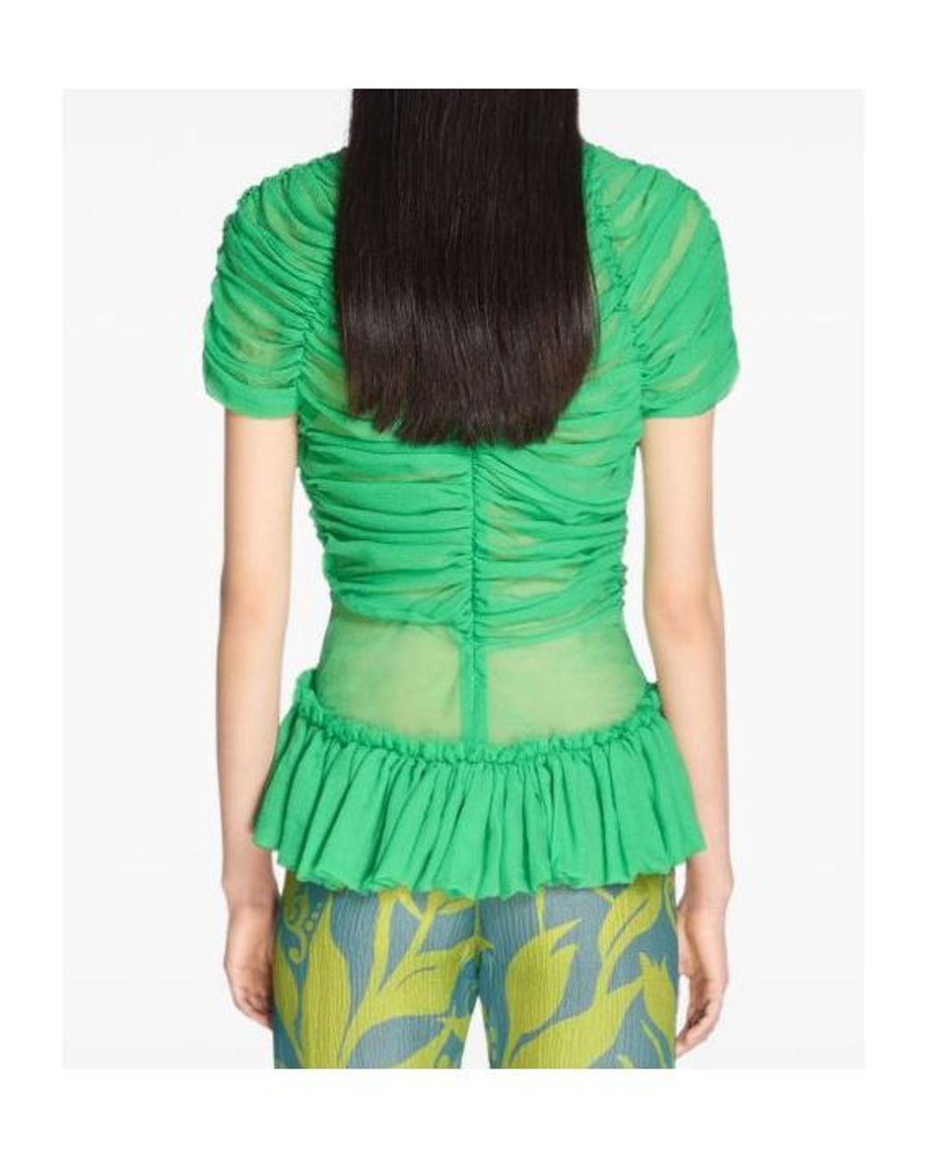 Dries Van Noten Green Ruffled Silk Top