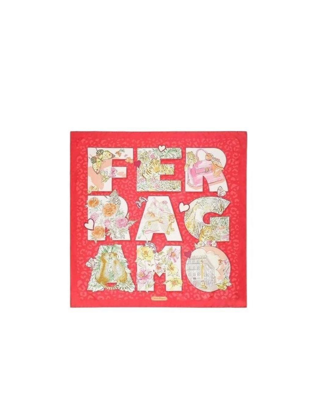Ferragamo Red Printed Silk Scarf