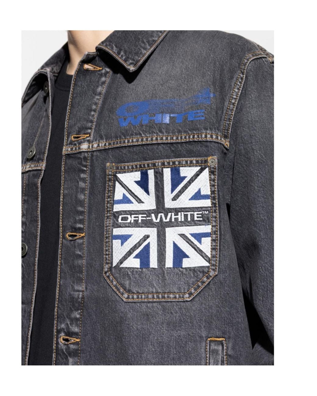 Off-White c/o Virgil Abloh Gray Logo Printed Button-Up Denim Jacket for men