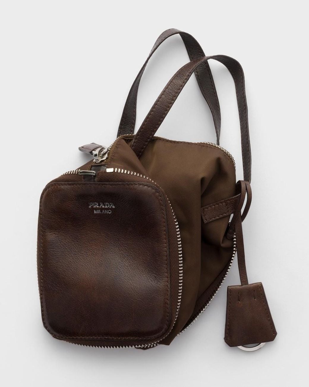 Prada Brown Re-Nylon And Leather Foldable Mini Duffel Bag