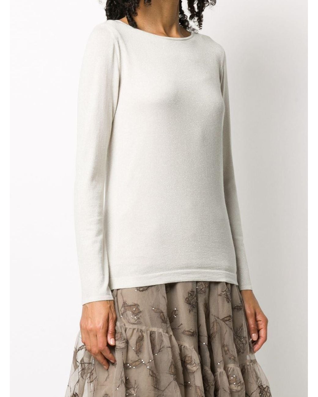 Brunello Cucinelli White Long-Sleeved Crewneck Jumper