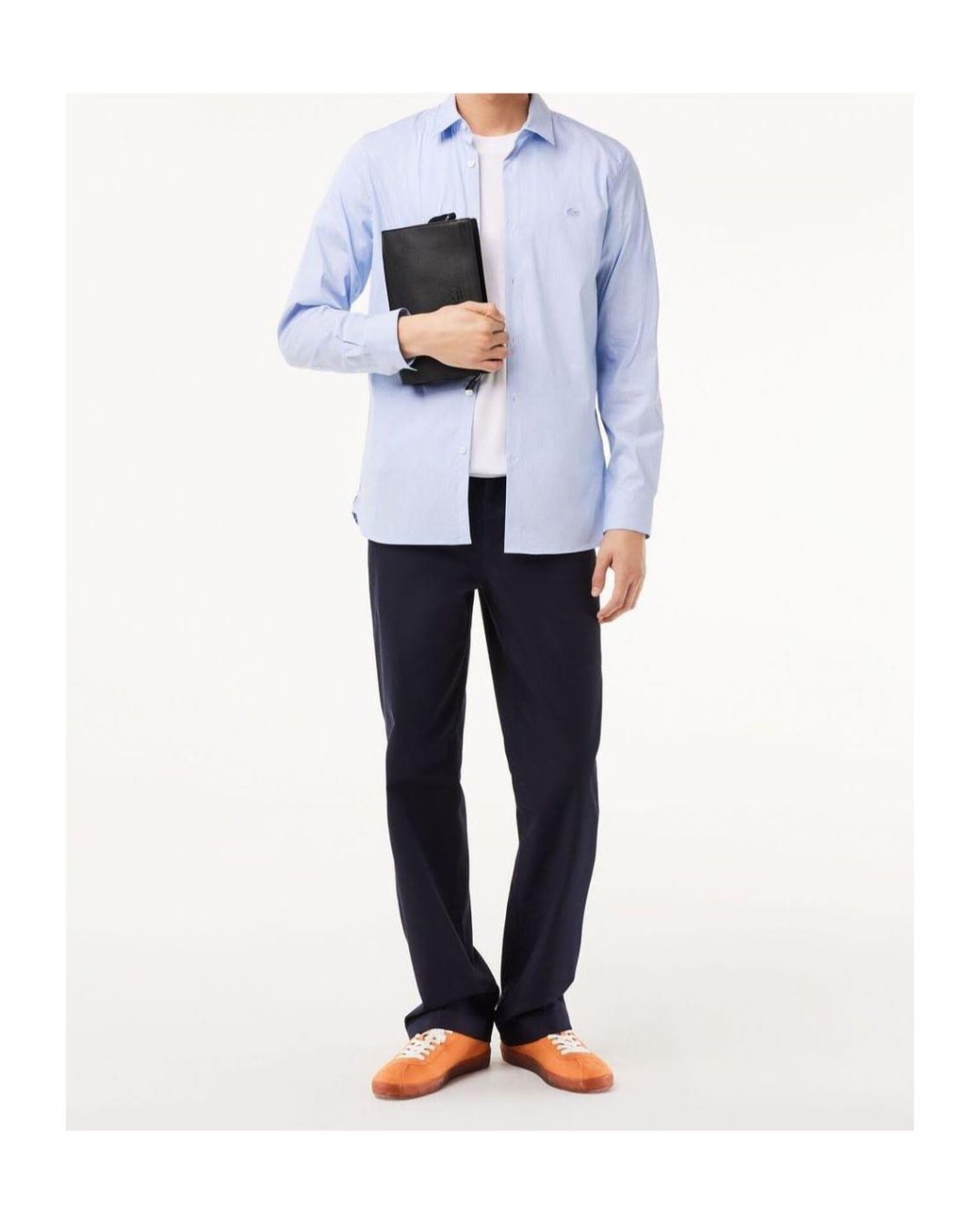 Lacoste Blue Slim Fit Striped Stretch Poplin Shirt for men