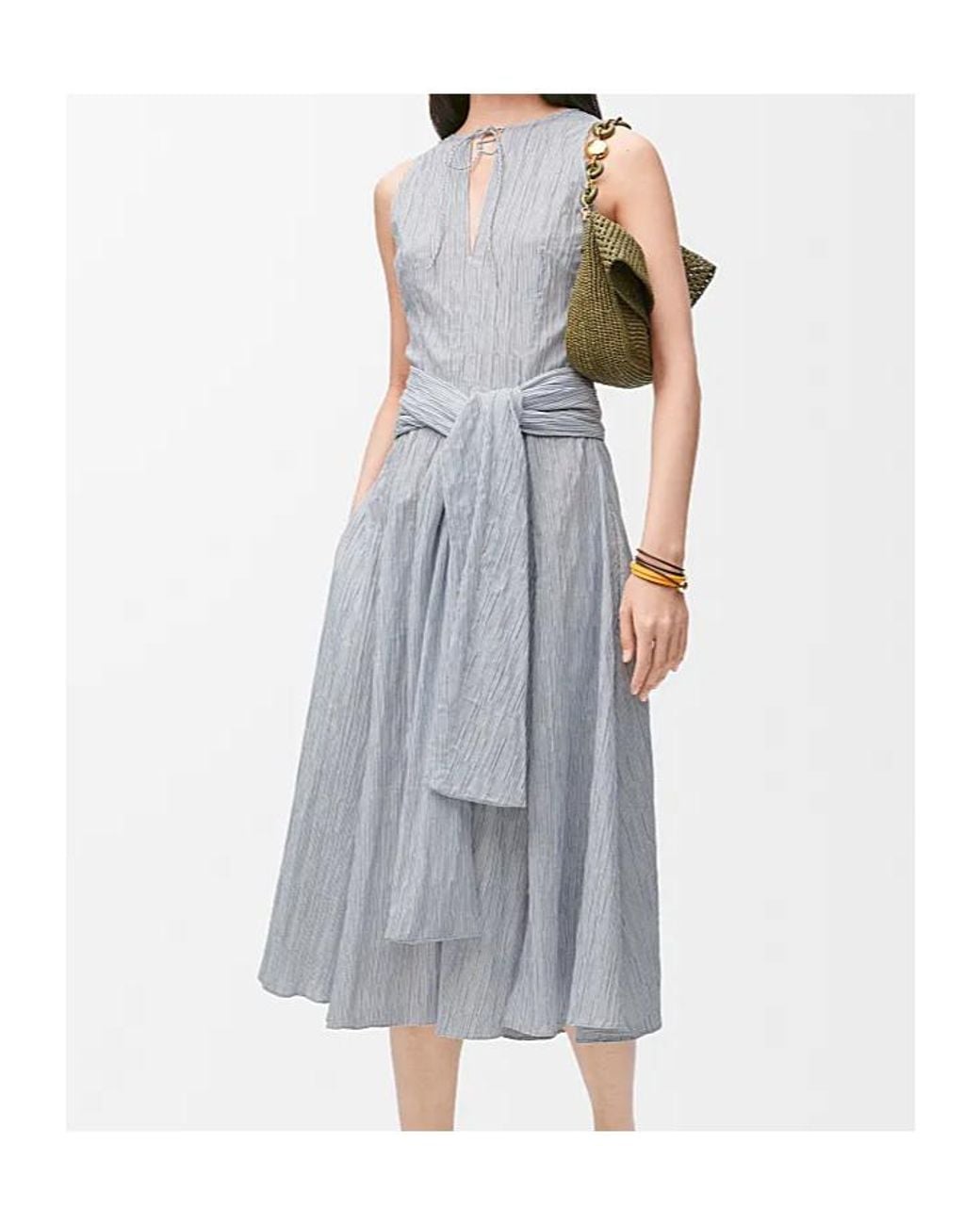 Loewe White Striped Asymmetric Hem Dress