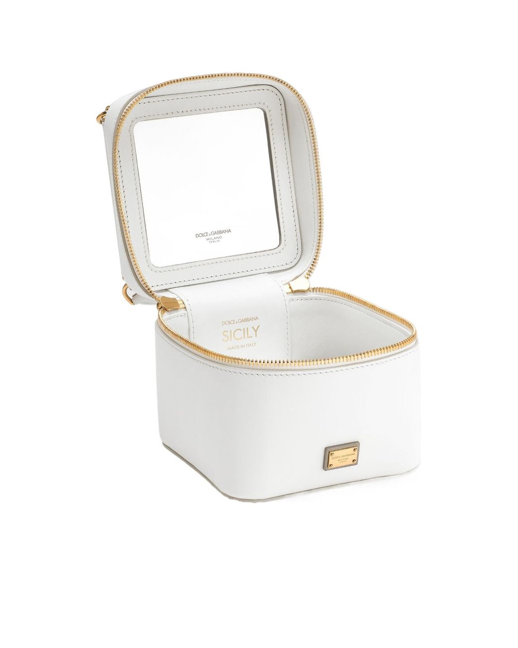 Dolce & Gabbana White Logo Plaque Zipped Handbag