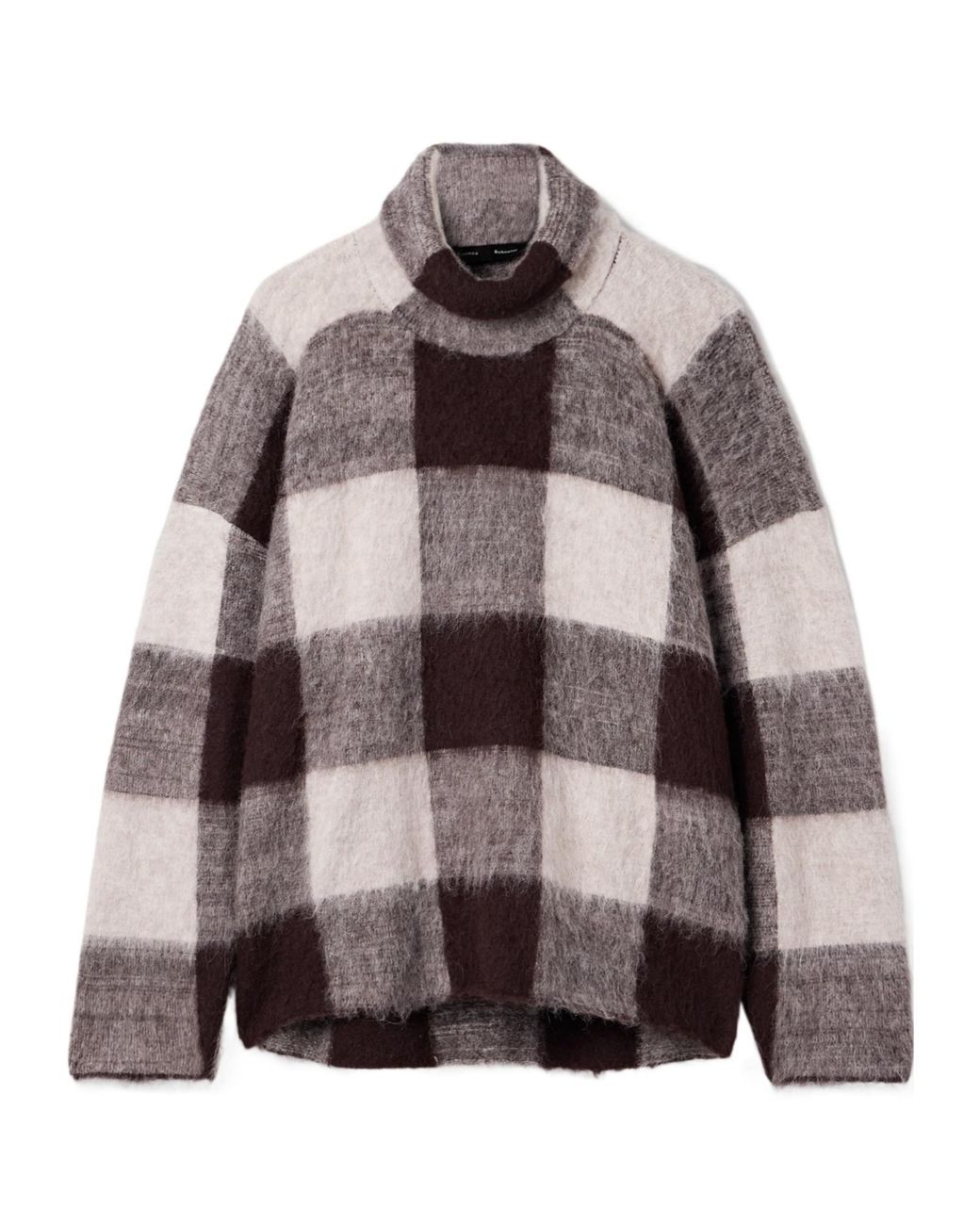 Proenza Schouler Brown Kai Checked Brushed Knitted Turtleneck Sweater