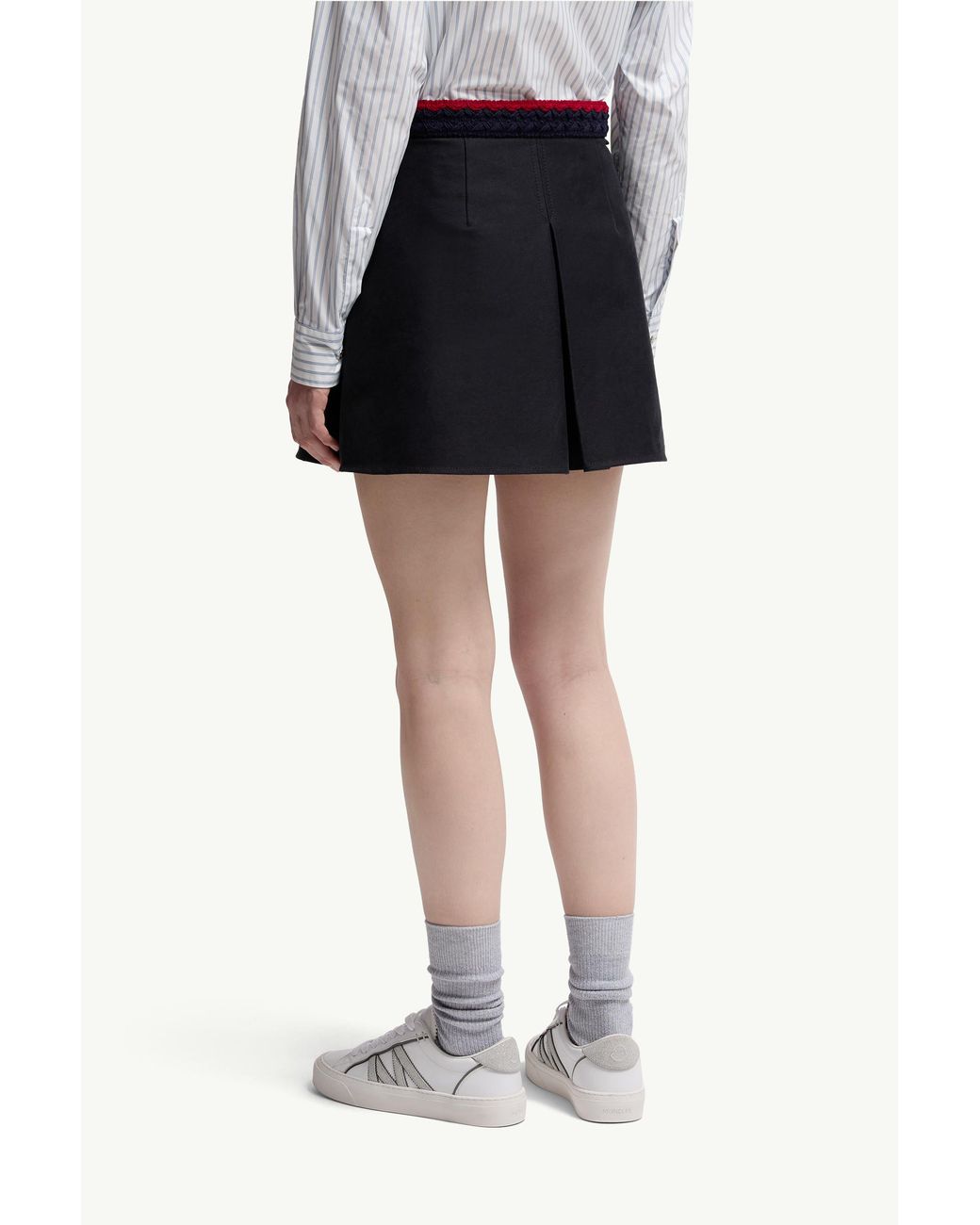 Moncler Blue Cotton Gabardine Pleated Mini Skirt