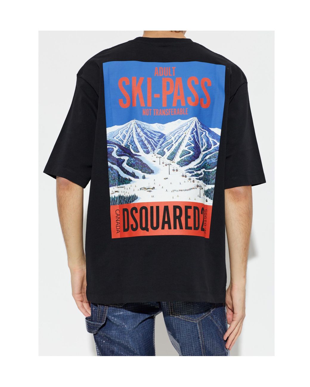DSquared² Black Ski-Pass Print Loose Fit T-Shirt for men