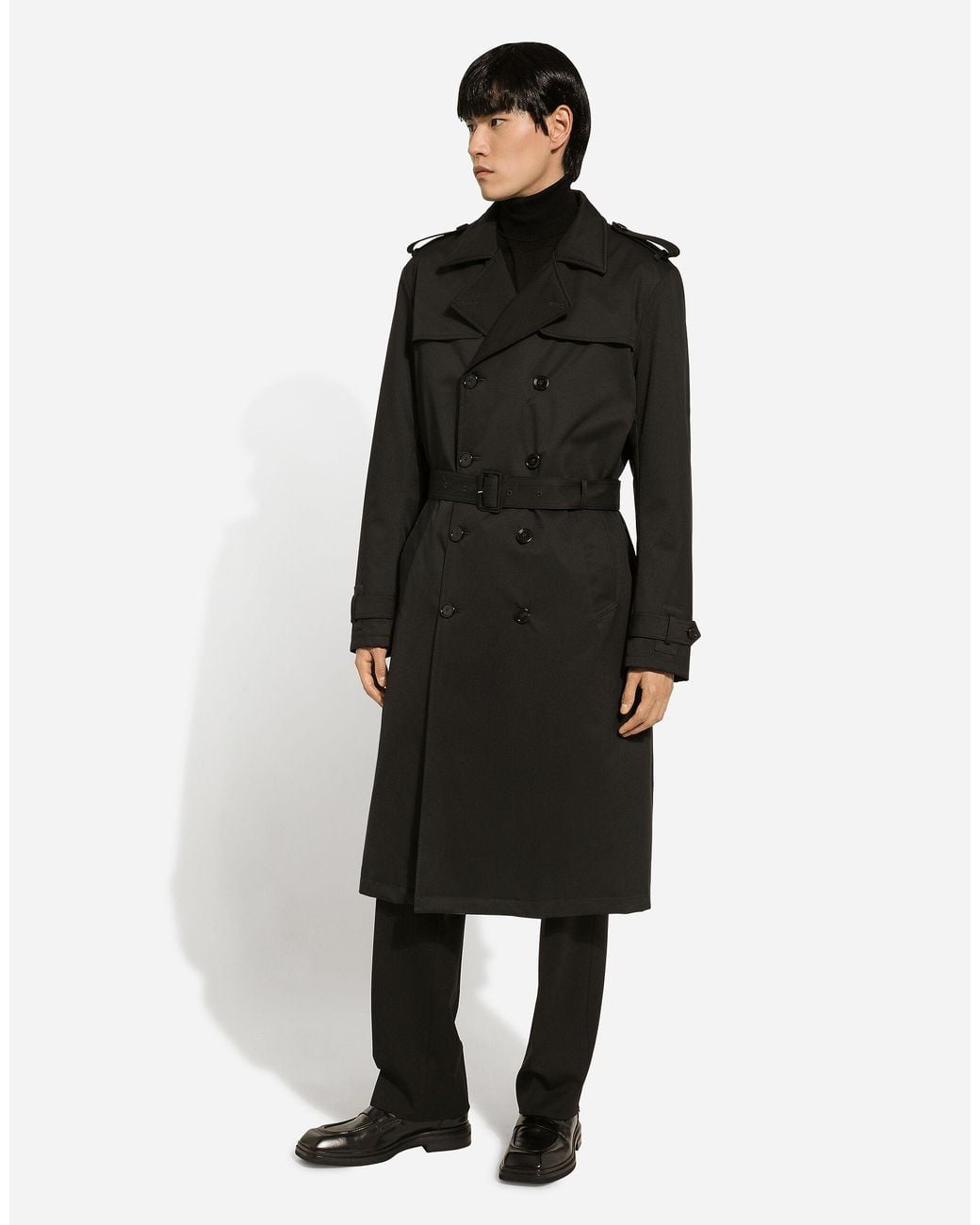 Dolce & Gabbana Black Belted Double-Breasted Trench Coat for men