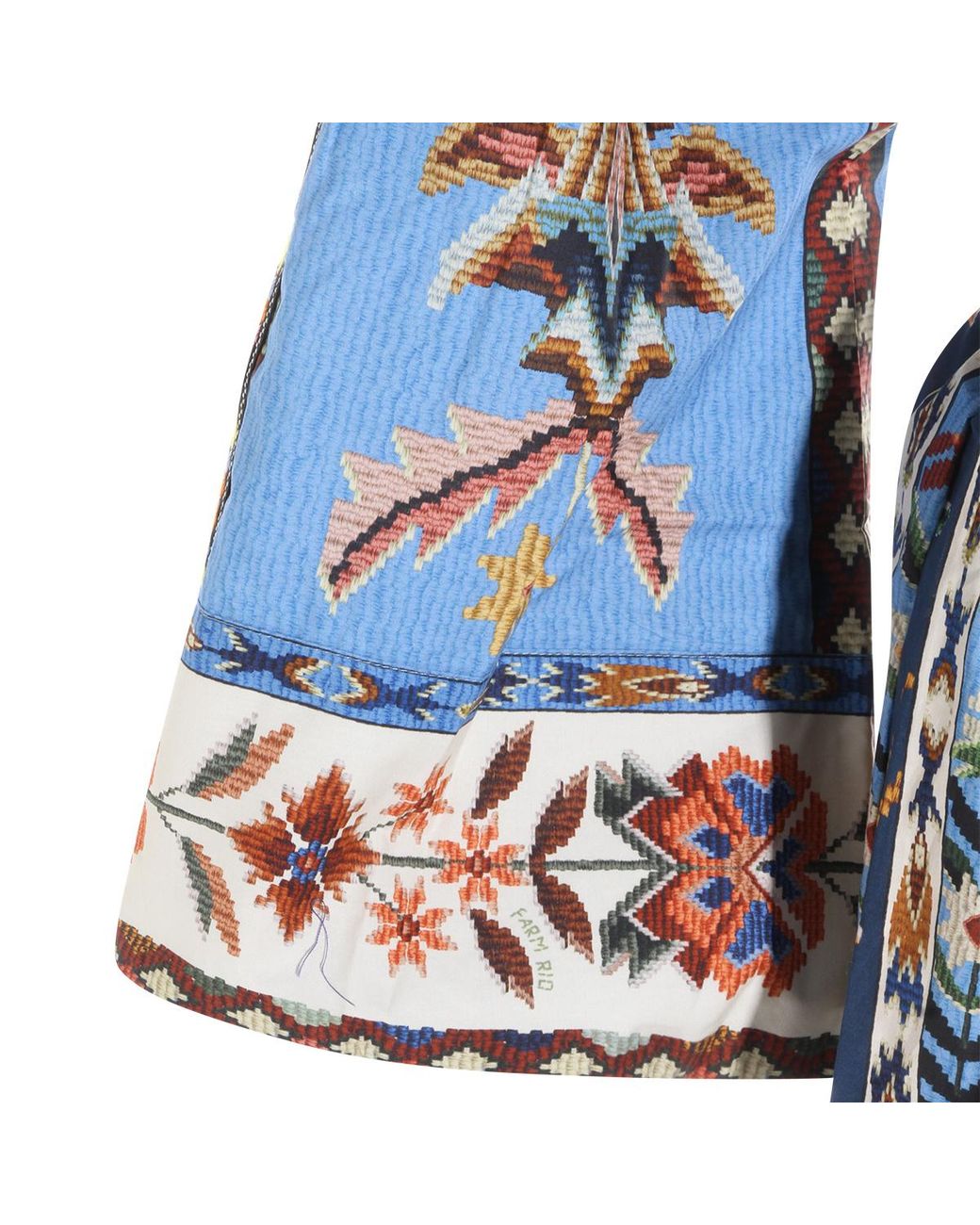 Farm Rio Blue Embroidered V-Neck Mini Dress