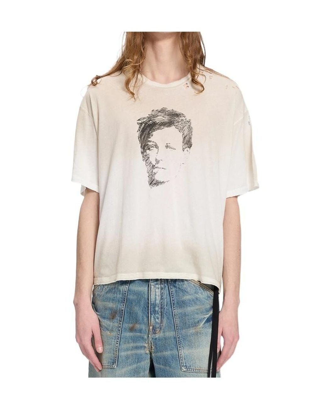 Ann Demeulemeester Blue Lu Portrait T-Shirt for men