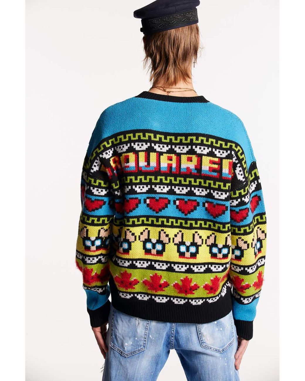 DSquared² Blue Jacquard Crewneck Knitted Jumper for men