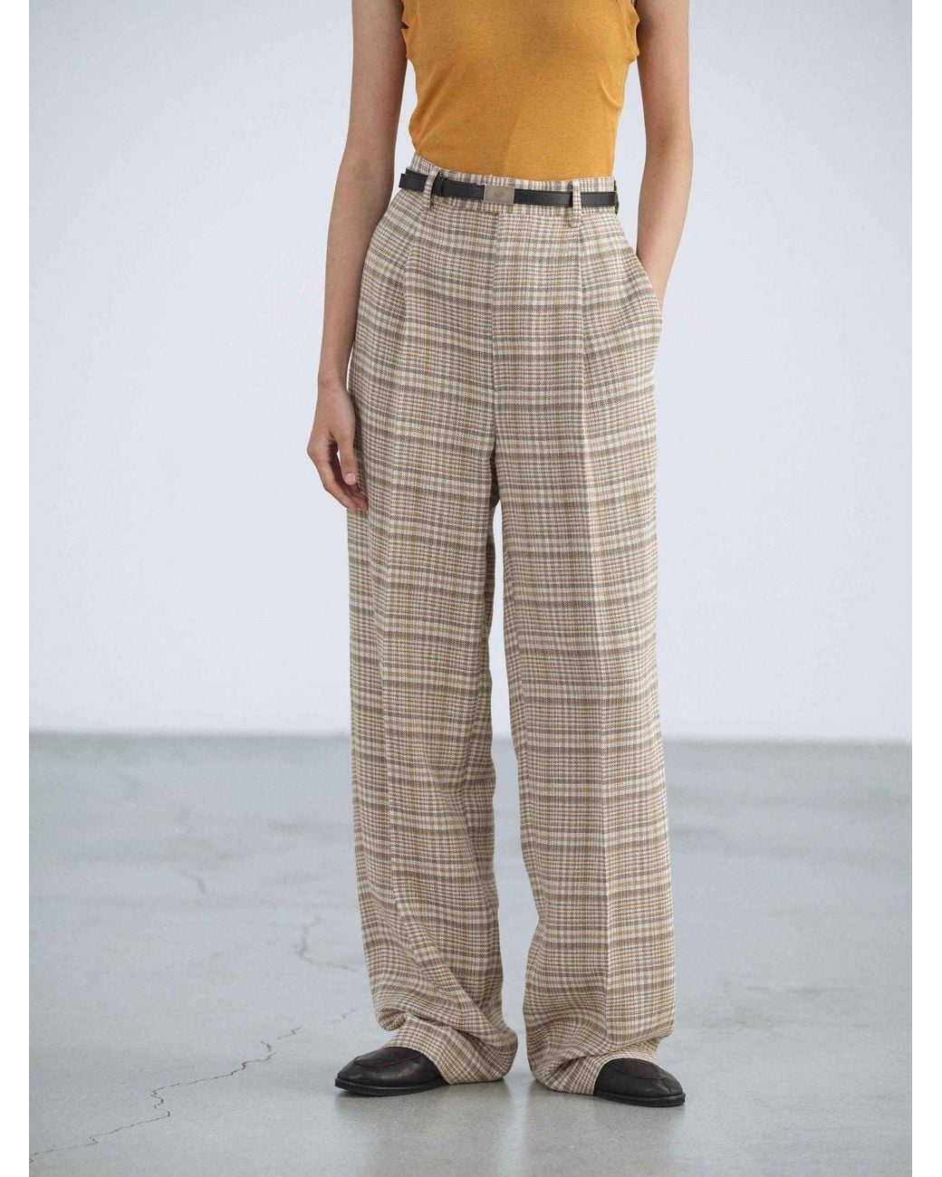 Auralee Natural Check-Pattern Trousers