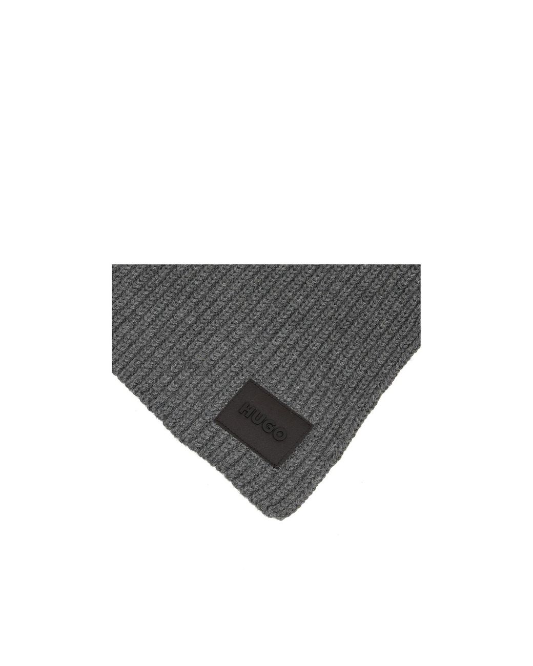 Boss Gray Ribbed Logo-Patch Beanie Hat Set for men