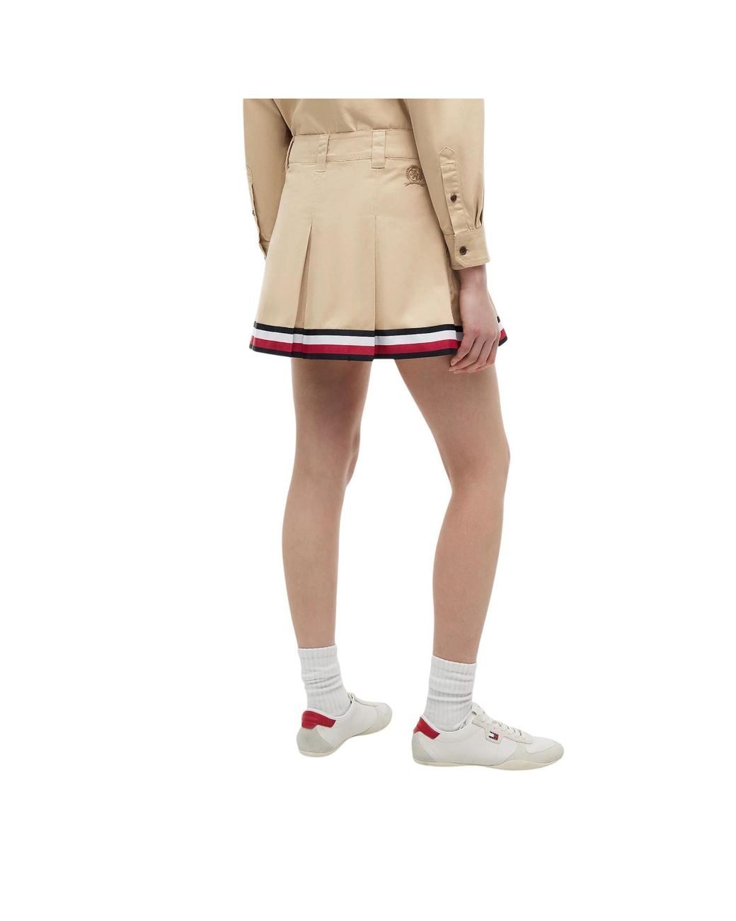 Tommy Hilfiger Natural Global Stripe Tape Pleated Mini Skirt