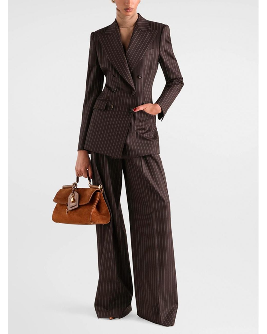 Dolce & Gabbana Brown Pleated Pinstripe Pants