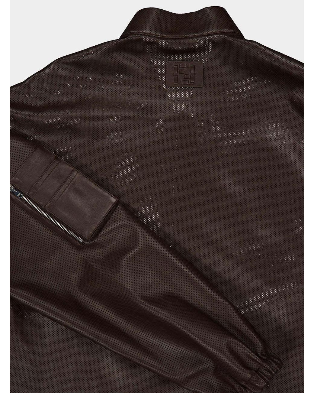 Fendi Brown Zip-Up Leather Jacket for men