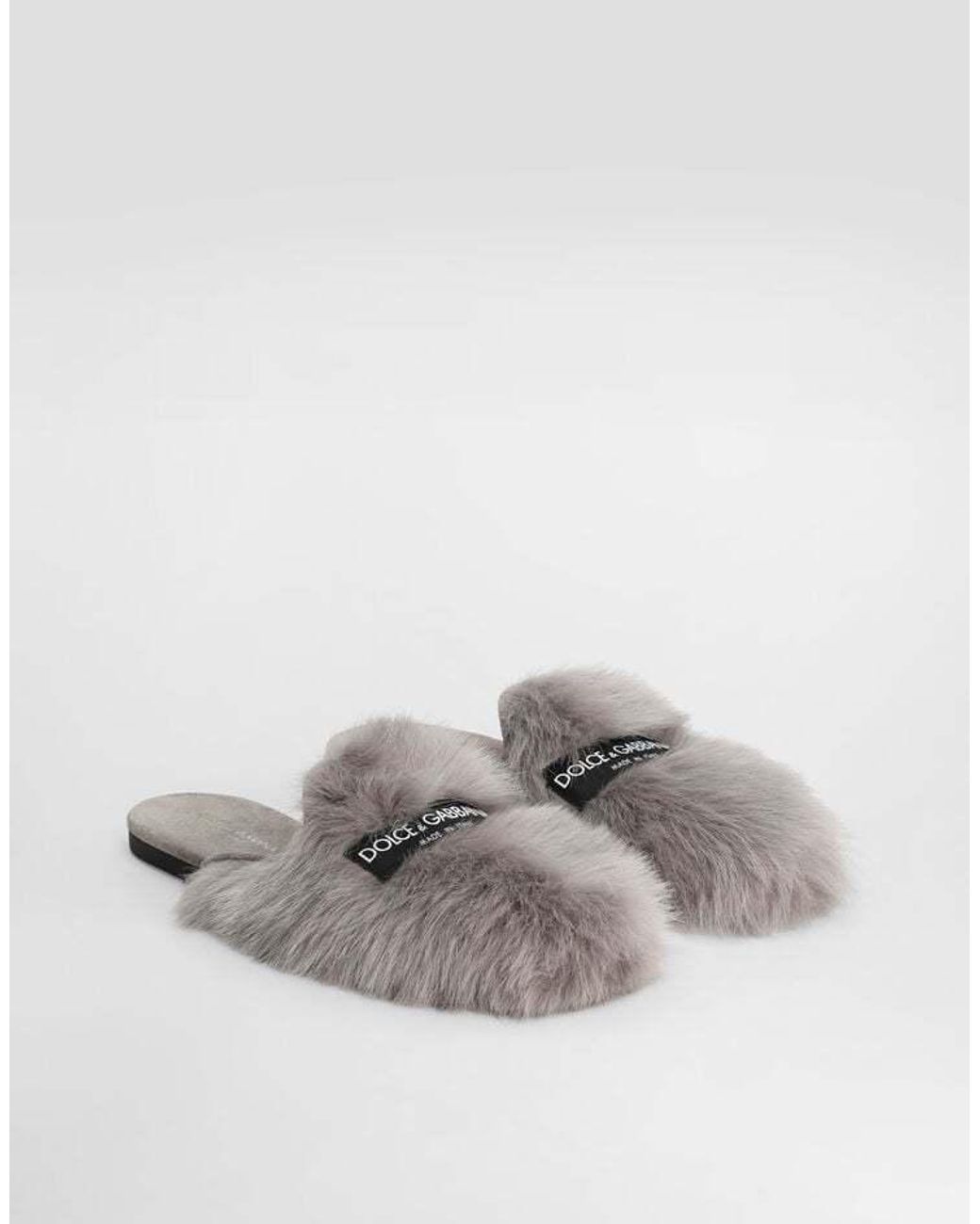 Dolce & Gabbana Gray Shearling Slippers