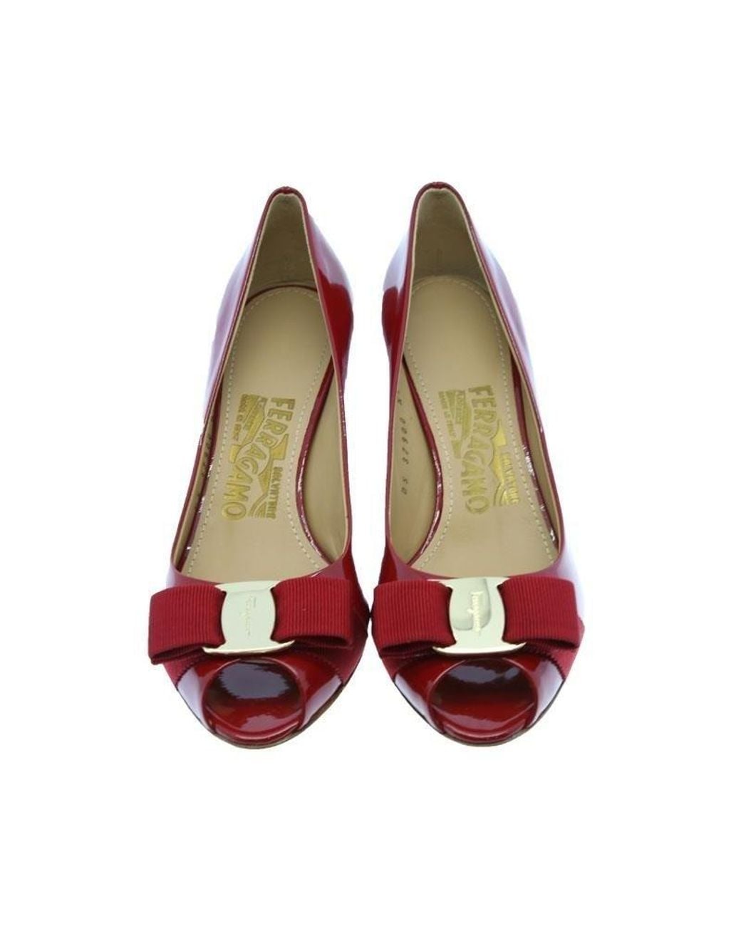 Ferragamo Red Bow Knot Fish Mouth Slope Heel Shoes
