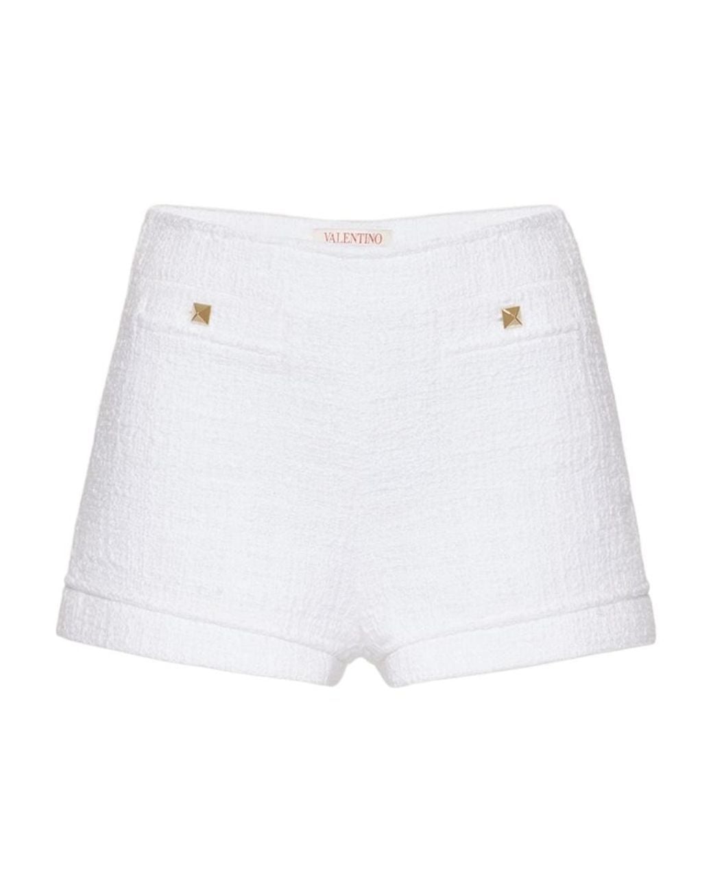Valentino White Stud Detailed Tweed Shorts
