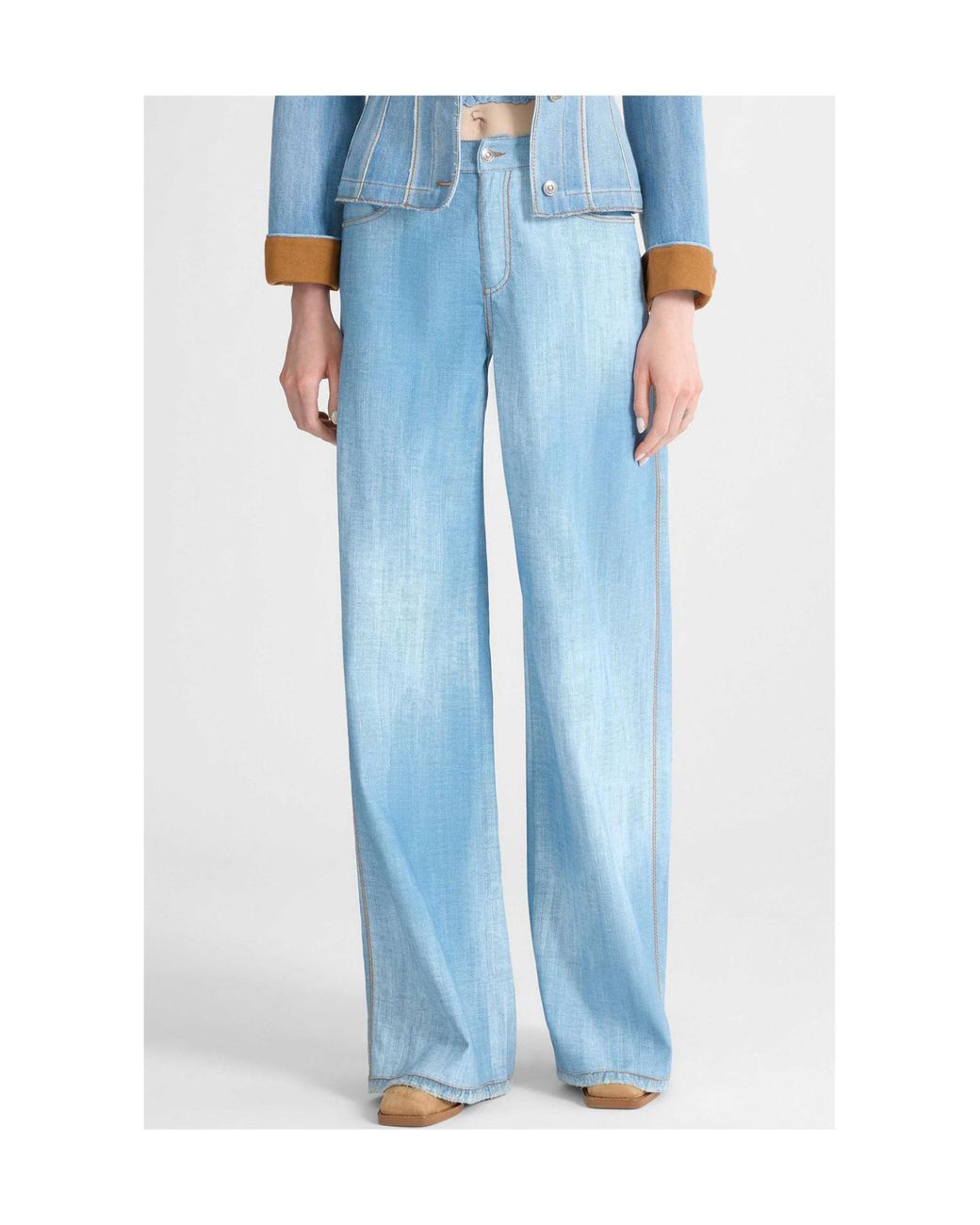 Ermanno Scervino Blue Printed Jeans-Effect Marocain Palazzo Trousers