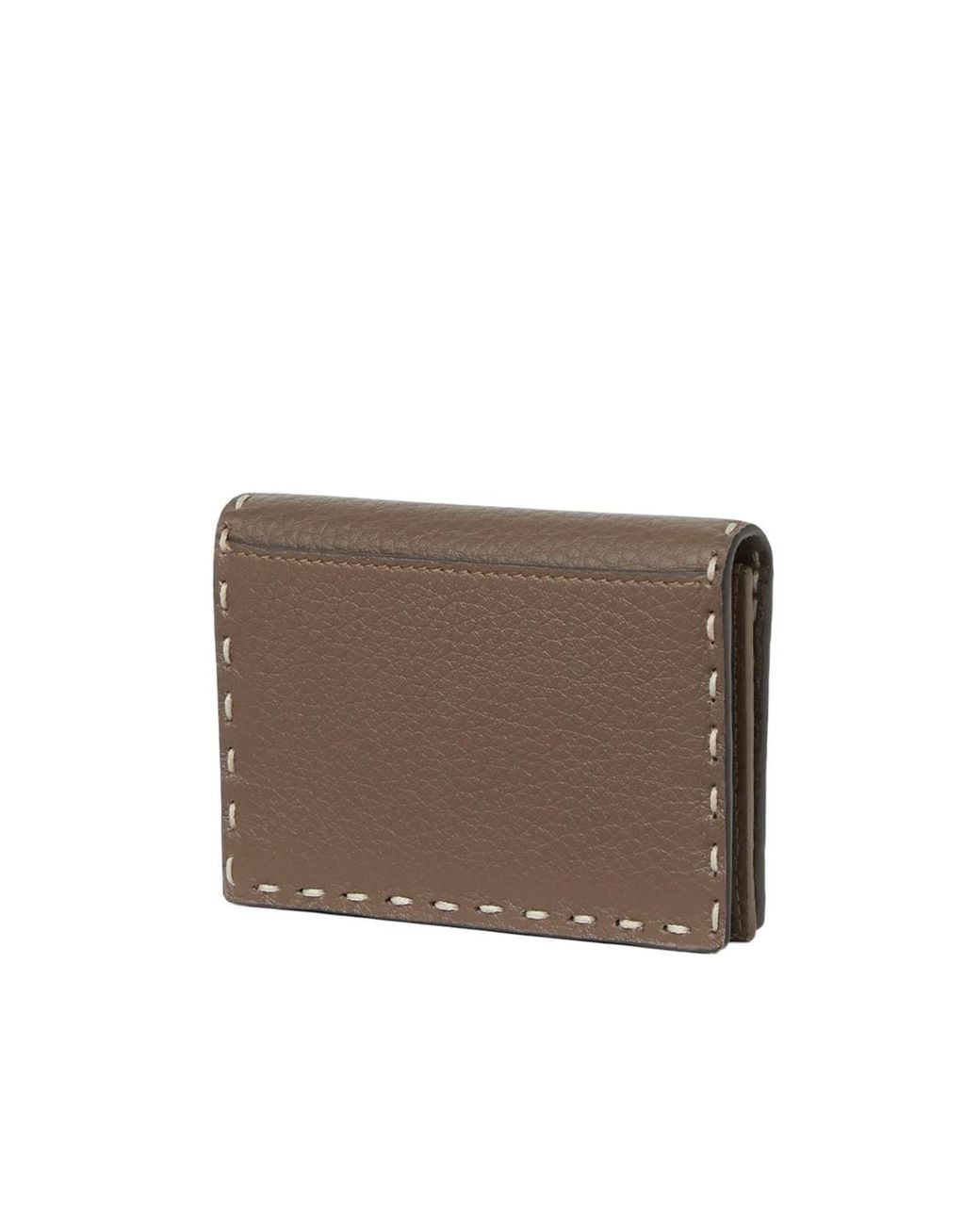 Fendi Brown Selleria Card Holder With 102 Hand-Sewn Topstitches for men
