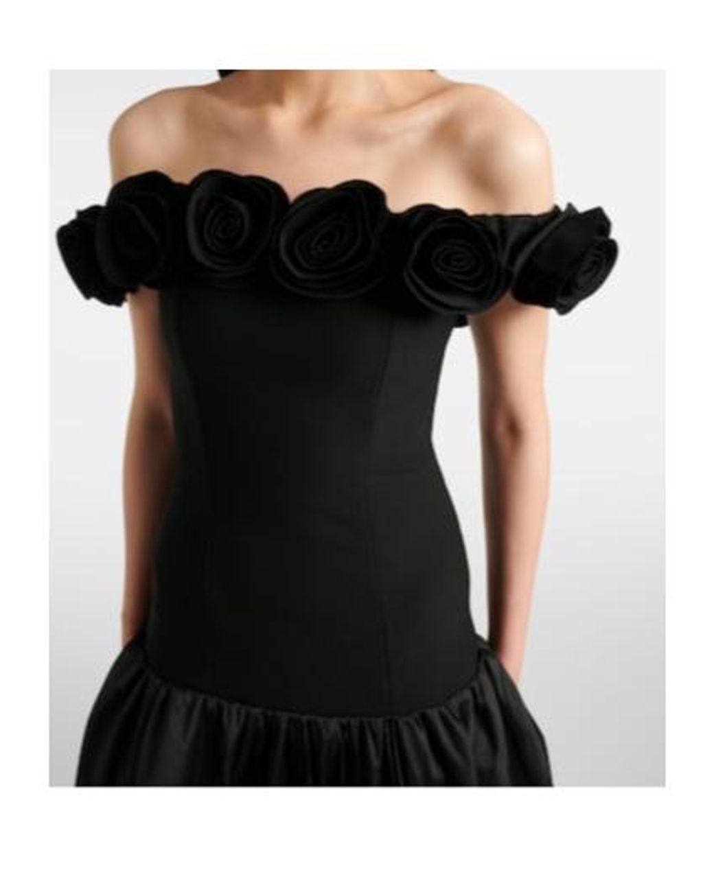 ROTATE BIRGER CHRISTENSEN Black Floral-Appliqué Off-Shoulder Crêpe Maxi Dress