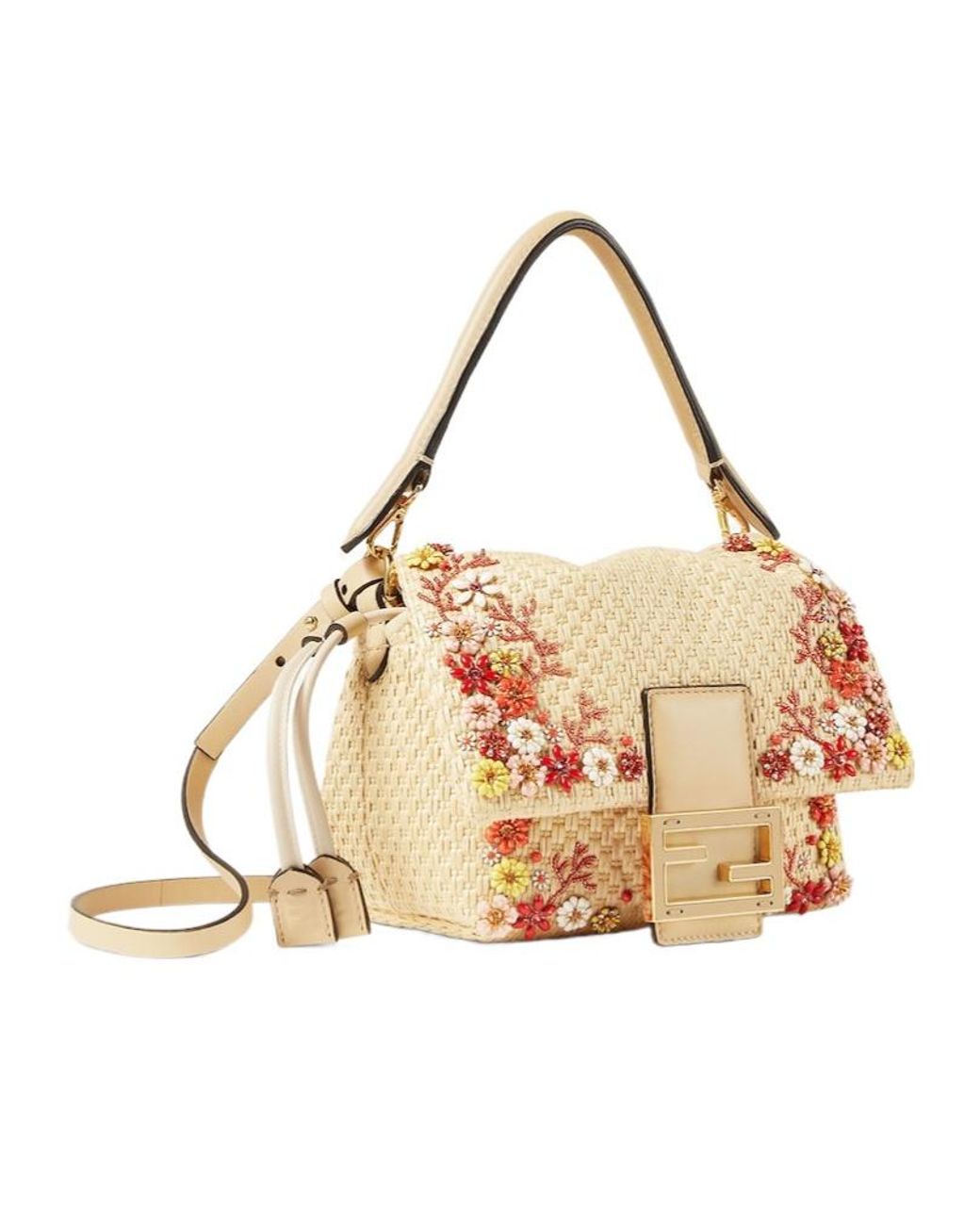 ハンドバッグ Fendi Embroidered Raffia Mini Roll Handbag ハンドバッグ FENDI EMBROIDERED RAFFIA MINI ROLL HANDBAG