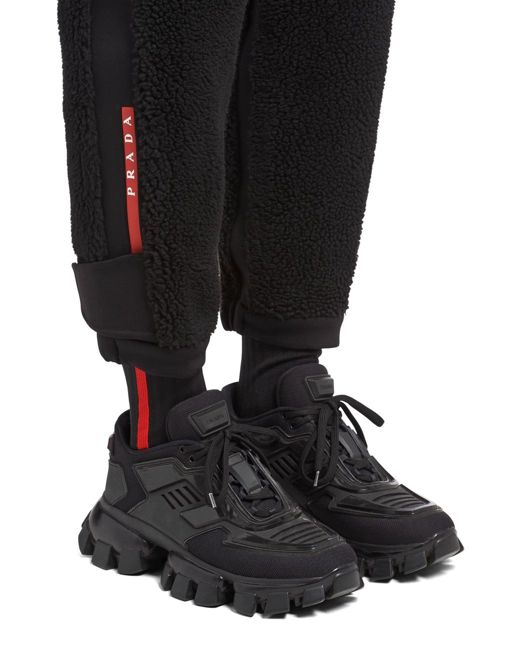 Prada Black Fleece And Recycled Technical Fabric Joggers