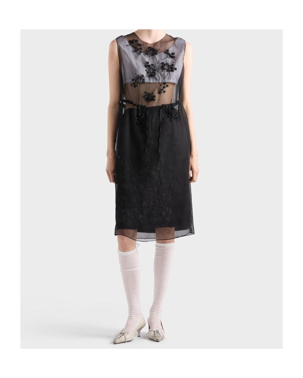 Prada Black Embroidered Silk Cigaline Dress