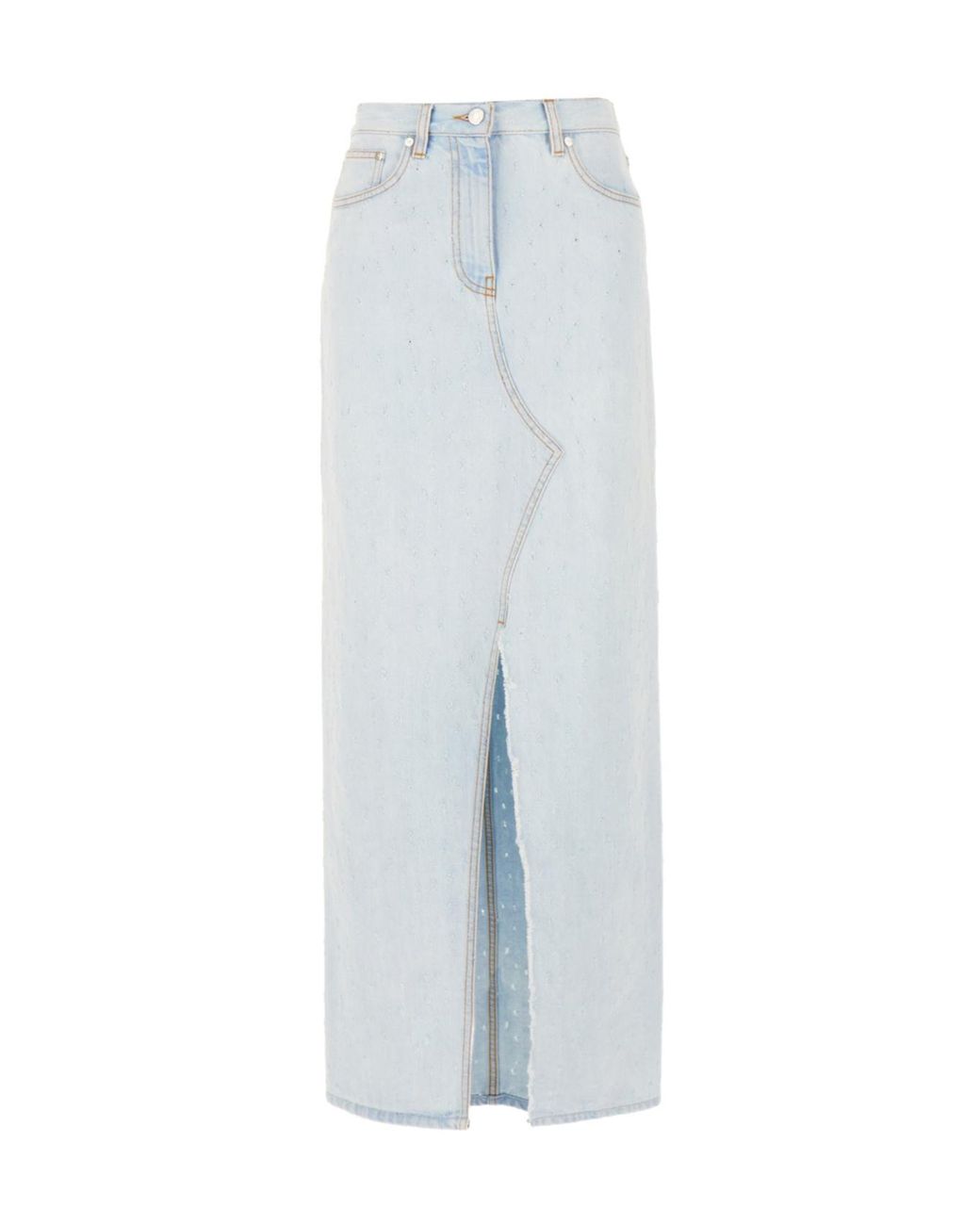 MSGM White Front-Slit Denim Midi Skirt