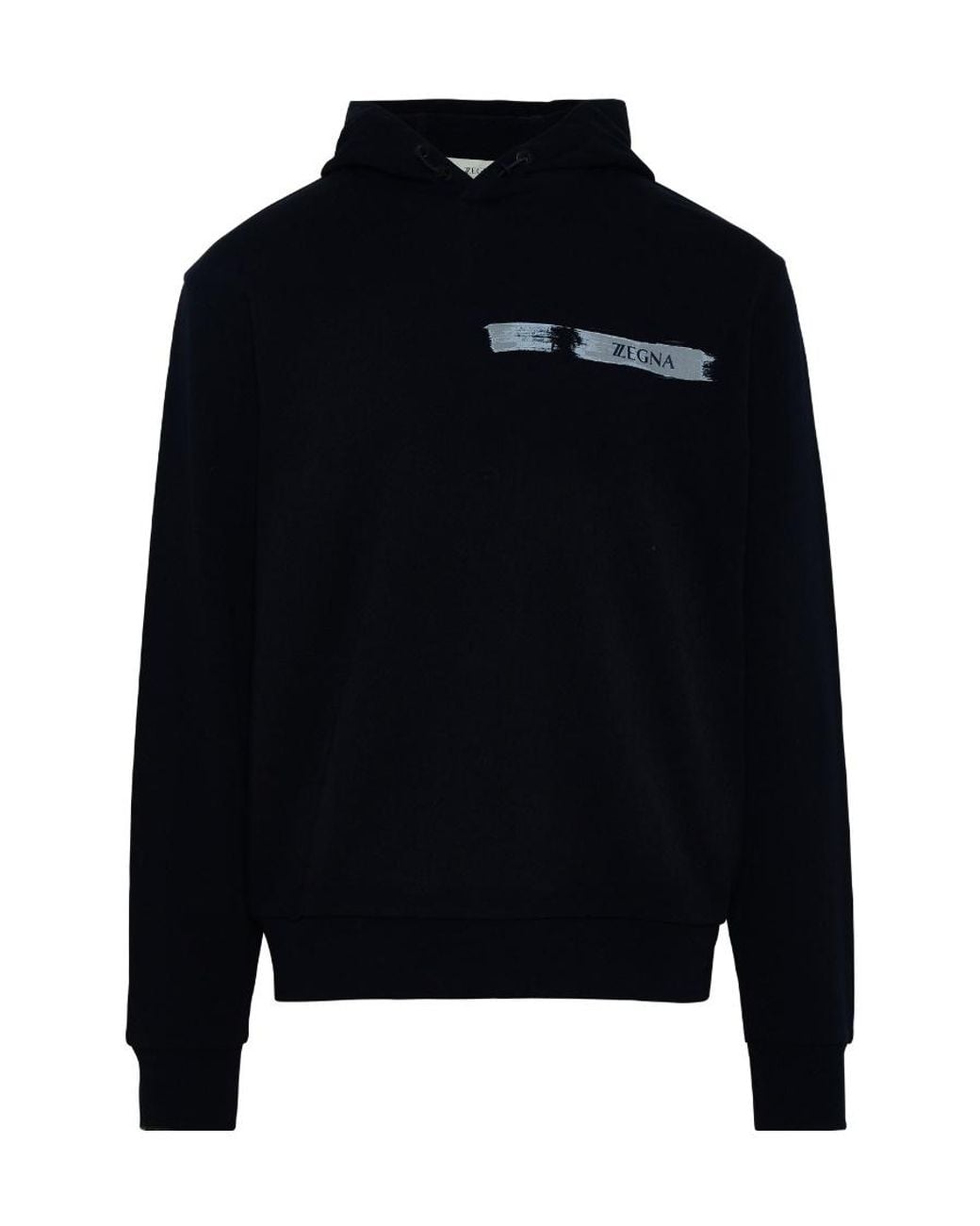 Zegna Blue Logo-Print Cotton Hoodie for men