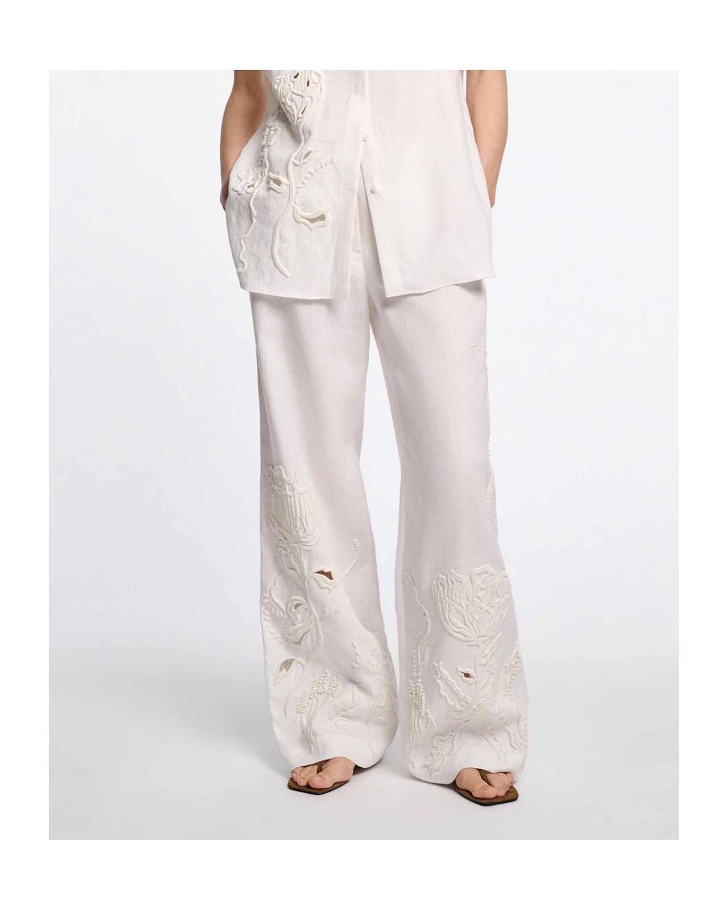 Dorothee Schumacher White Embroidered Linen Trousers