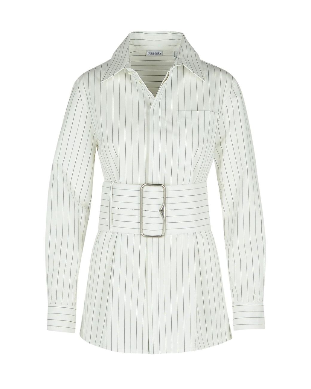Burberry White Wide-Belted Striped Shirt