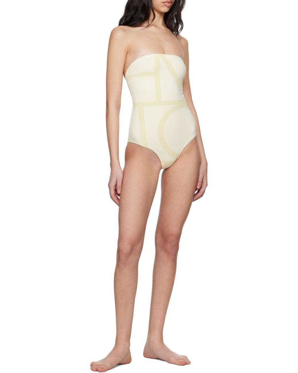 Totême White Totême Monogram Strapless Stretched Swimsuit
