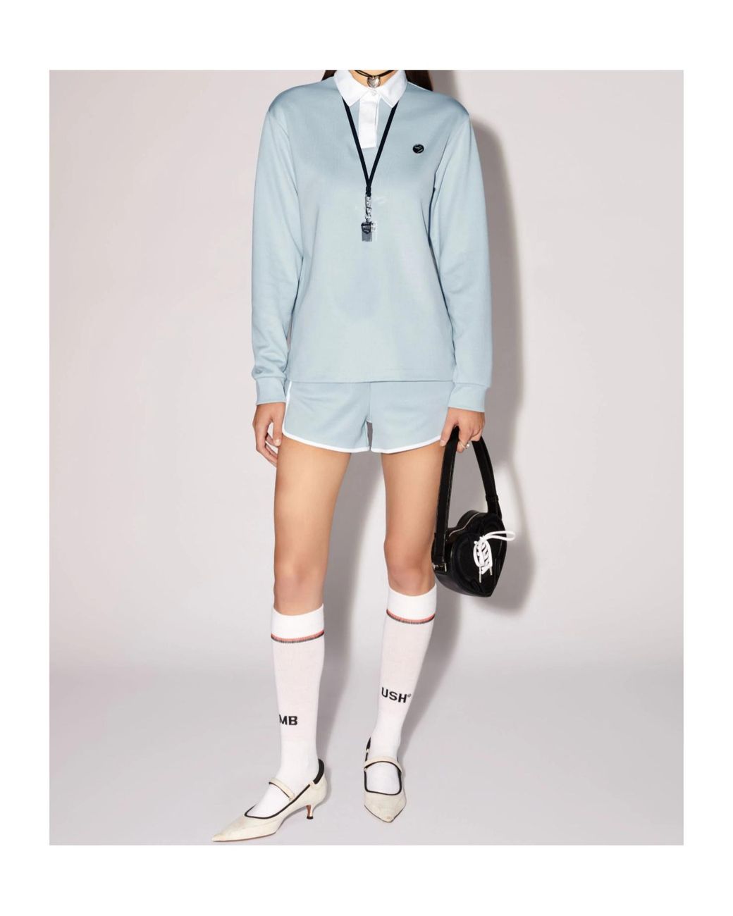 Ambush Blue Logo Plaque Long Sleeved Polo Shirt