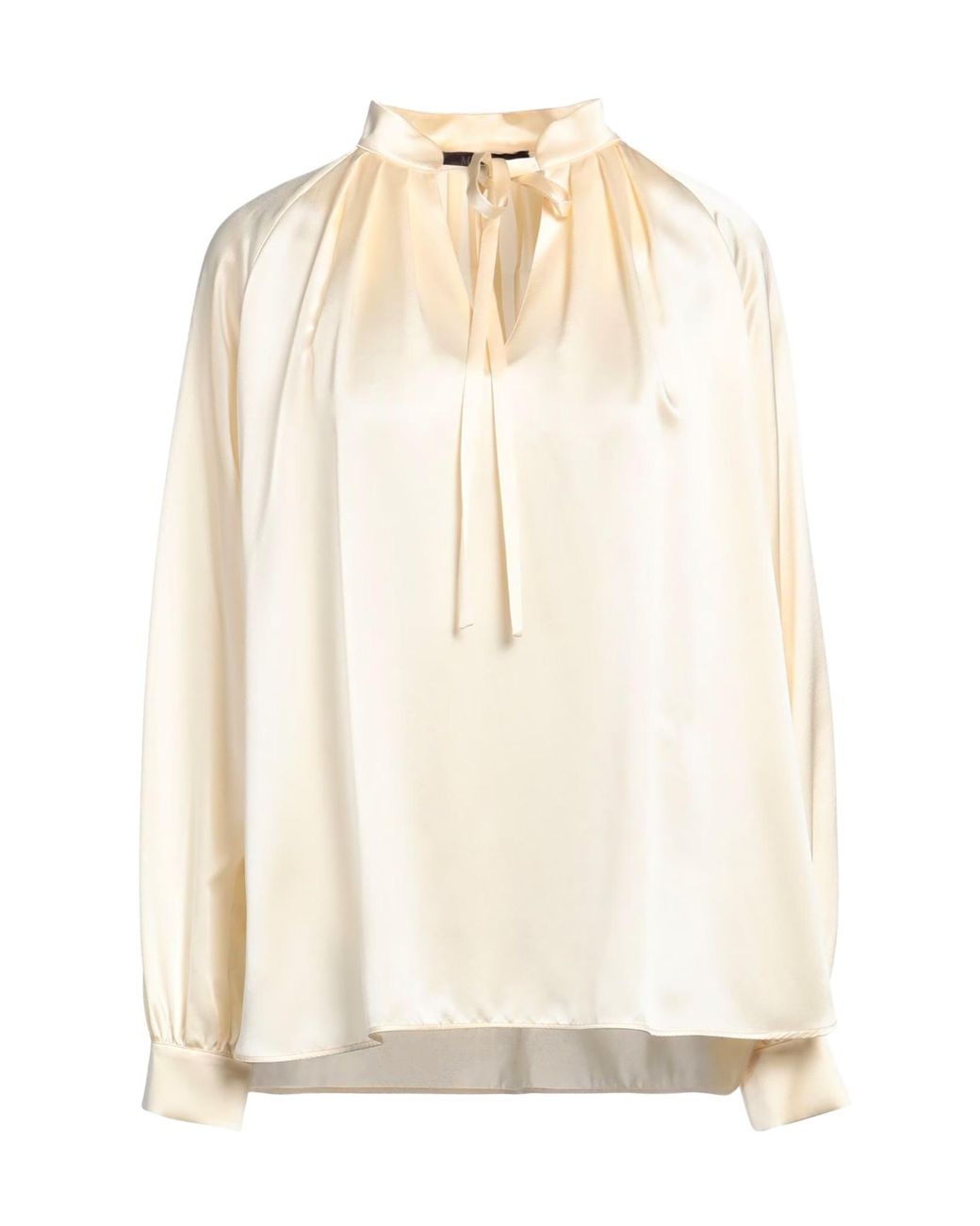 Max Mara White Solid Color Satin Long-Sleeve Top