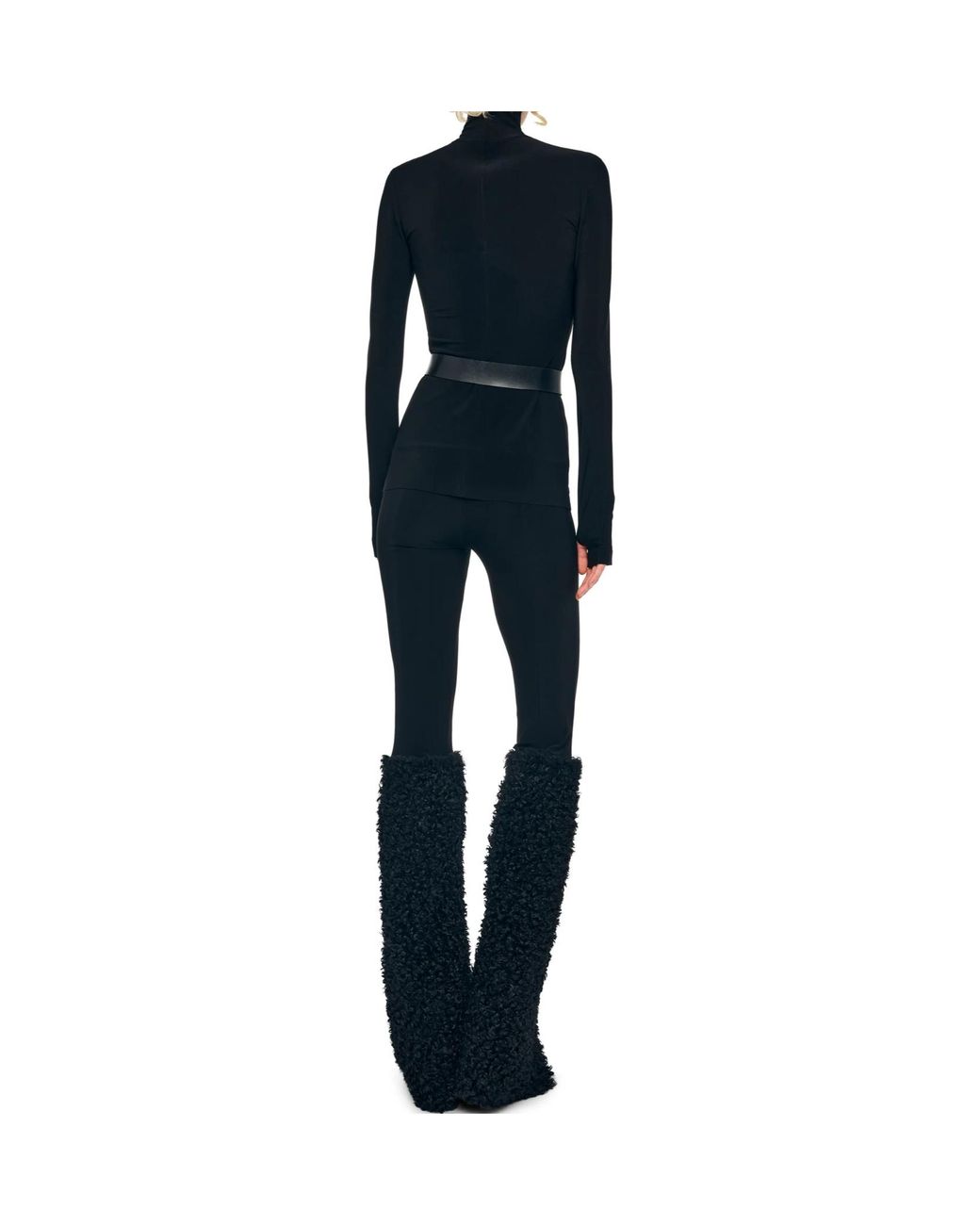 Norma Kamali Black Faux-Fur Panelled Leggings
