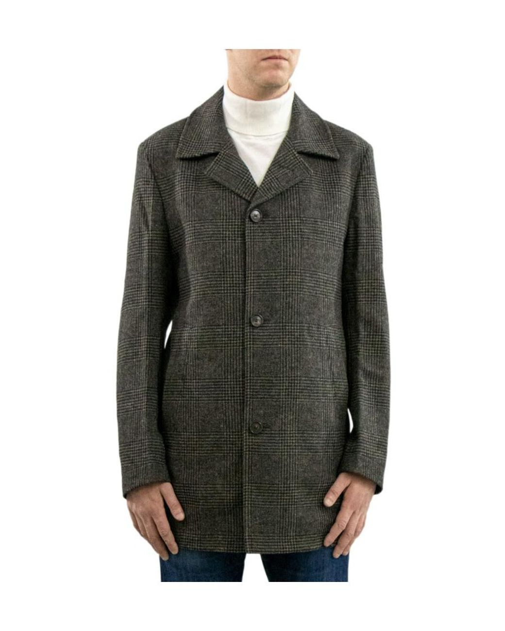 Boss Gray Plaid Long-Sleeved Coat for men