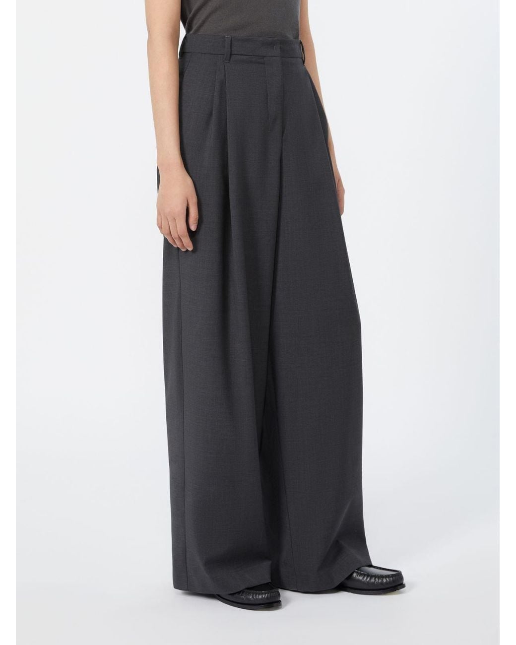 Max Mara Black S Pleated Wide-Leg Pants