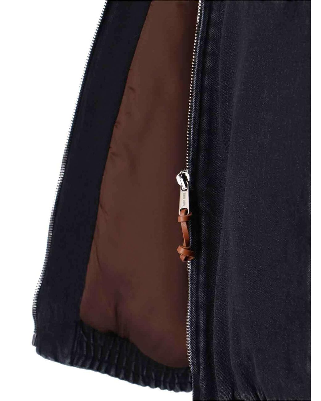 Miu Miu Black Logo-Patch Zipped Denim Padded Jacket