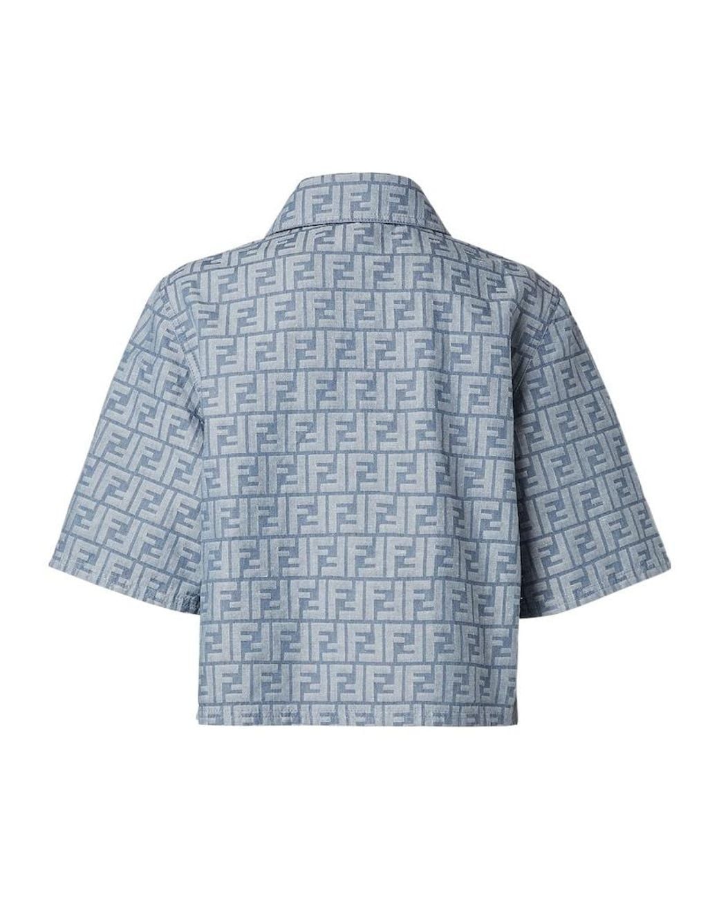 Fendi Blue Ff Chambray Zipped Cropped Jacket