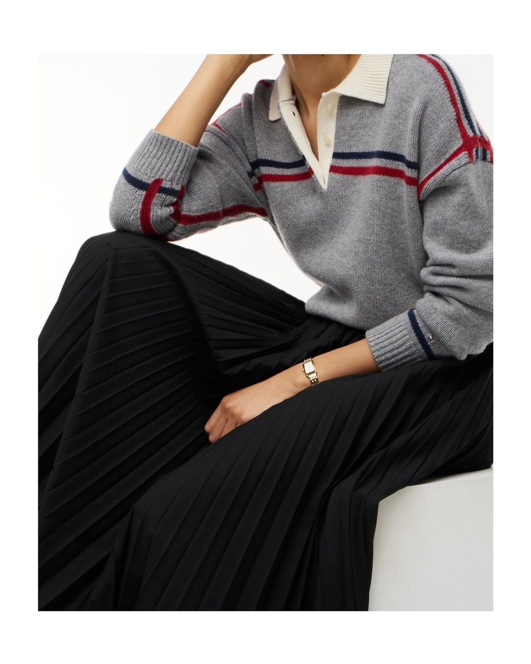 Tommy Hilfiger Black Pleated Midi Skirt