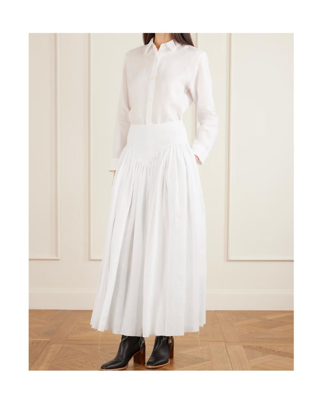 Gabriela Hearst White Juniper Frayed Paneled Linen Midi Skirt