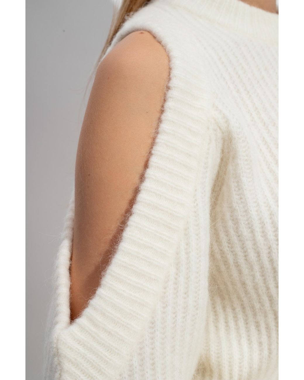 Ganni White Cold-Shoulder Crewneck Jumper