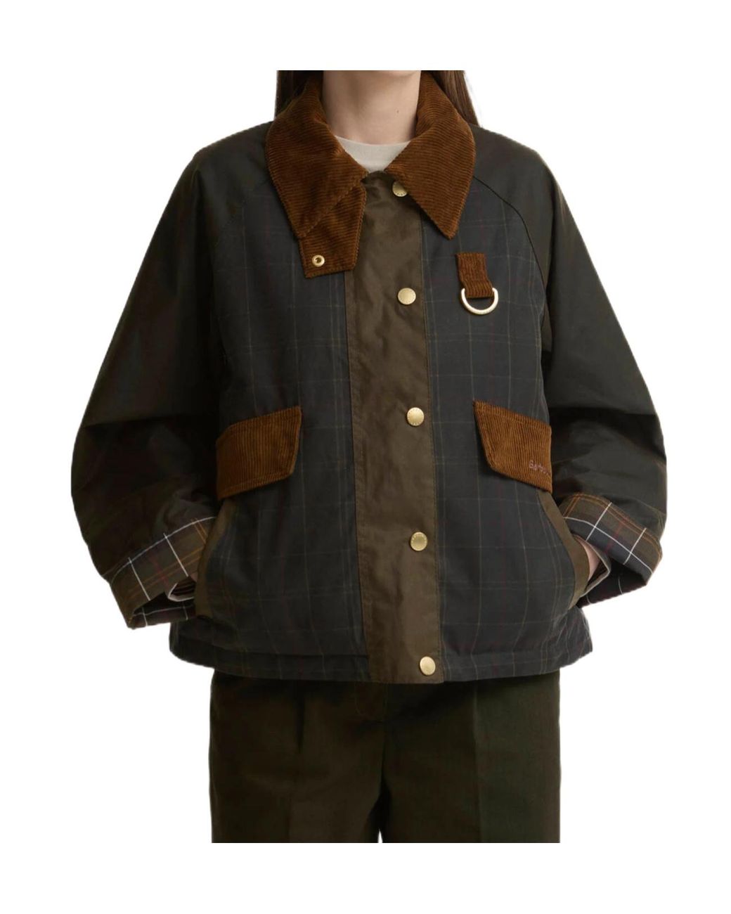 Barbour Brown Irene Check-Pattern Corduroy-Collar Jacket