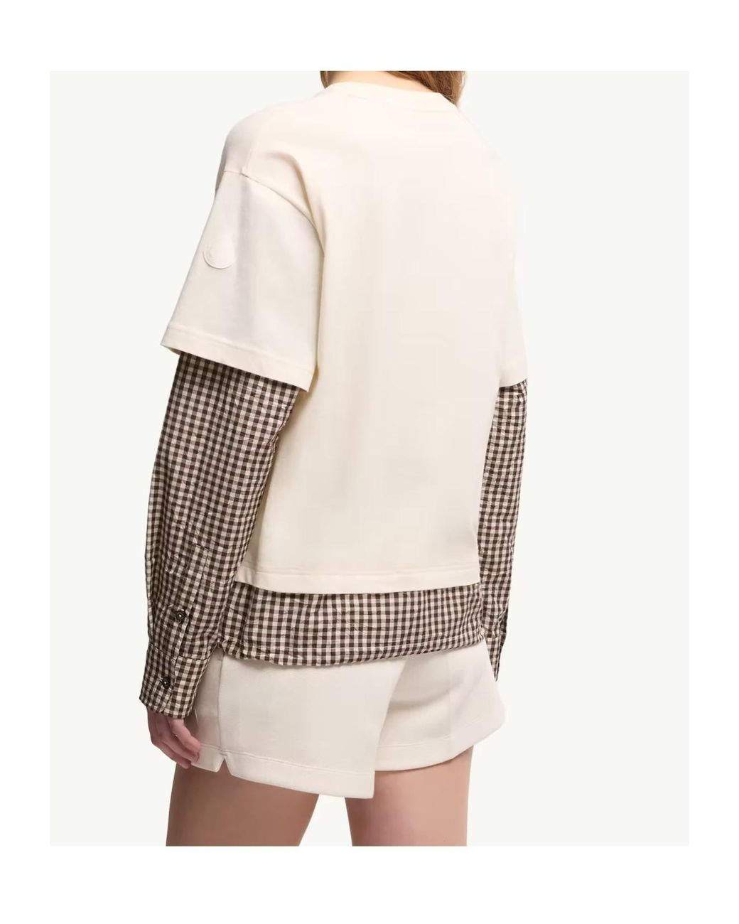 Moncler Natural Layered-Effect Vichy Cotton Blend T-Shirt