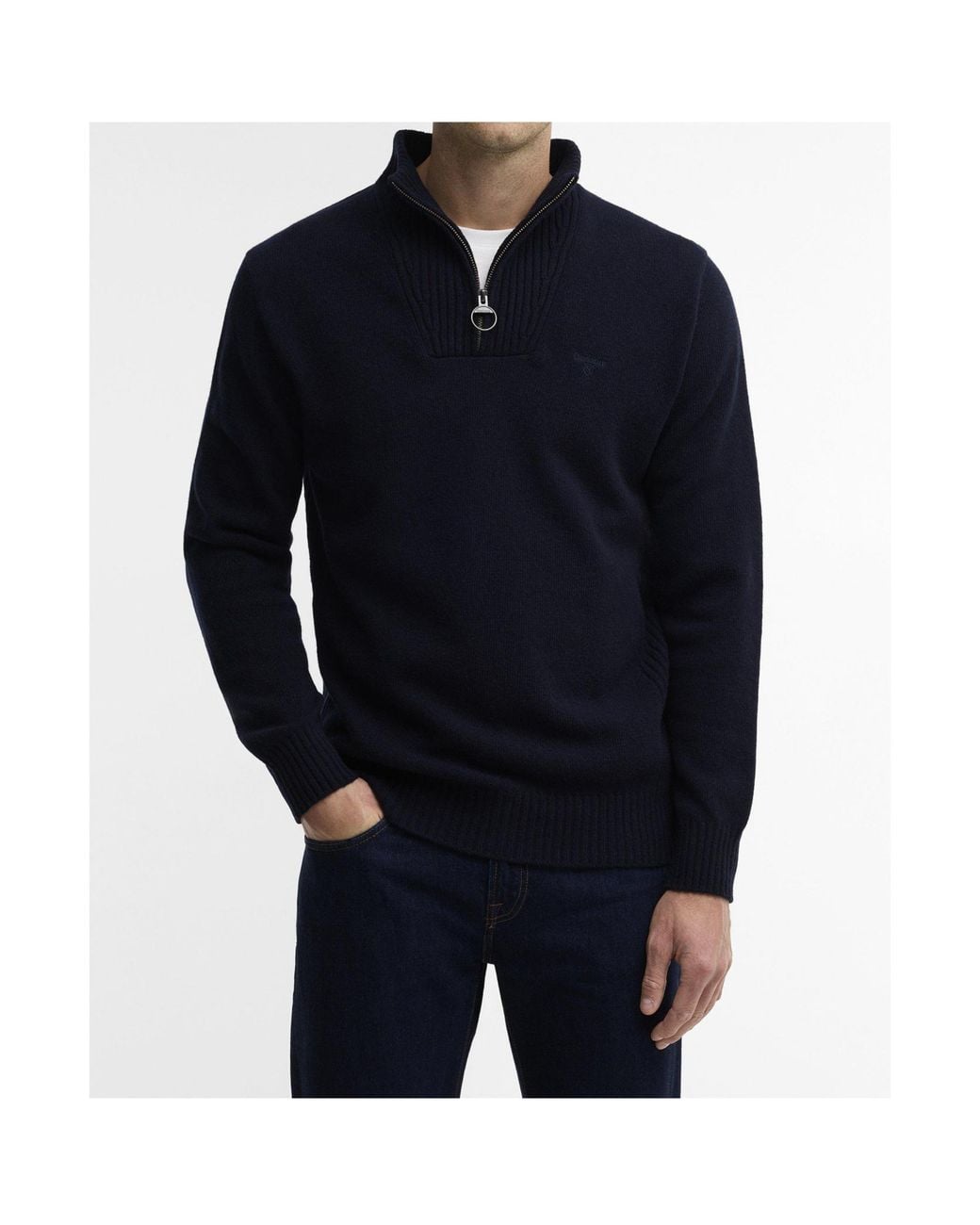 Barbour Blue Half-Zip Mock Neck Knit Sweater for men